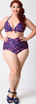 Unique Vintage Flamingo Swim Slip Highwaist