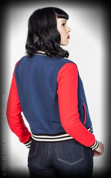 Ladies Sweat College Jacke - dunkelblau-rot